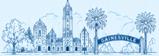 Gainesville skyline illustration with palm trees