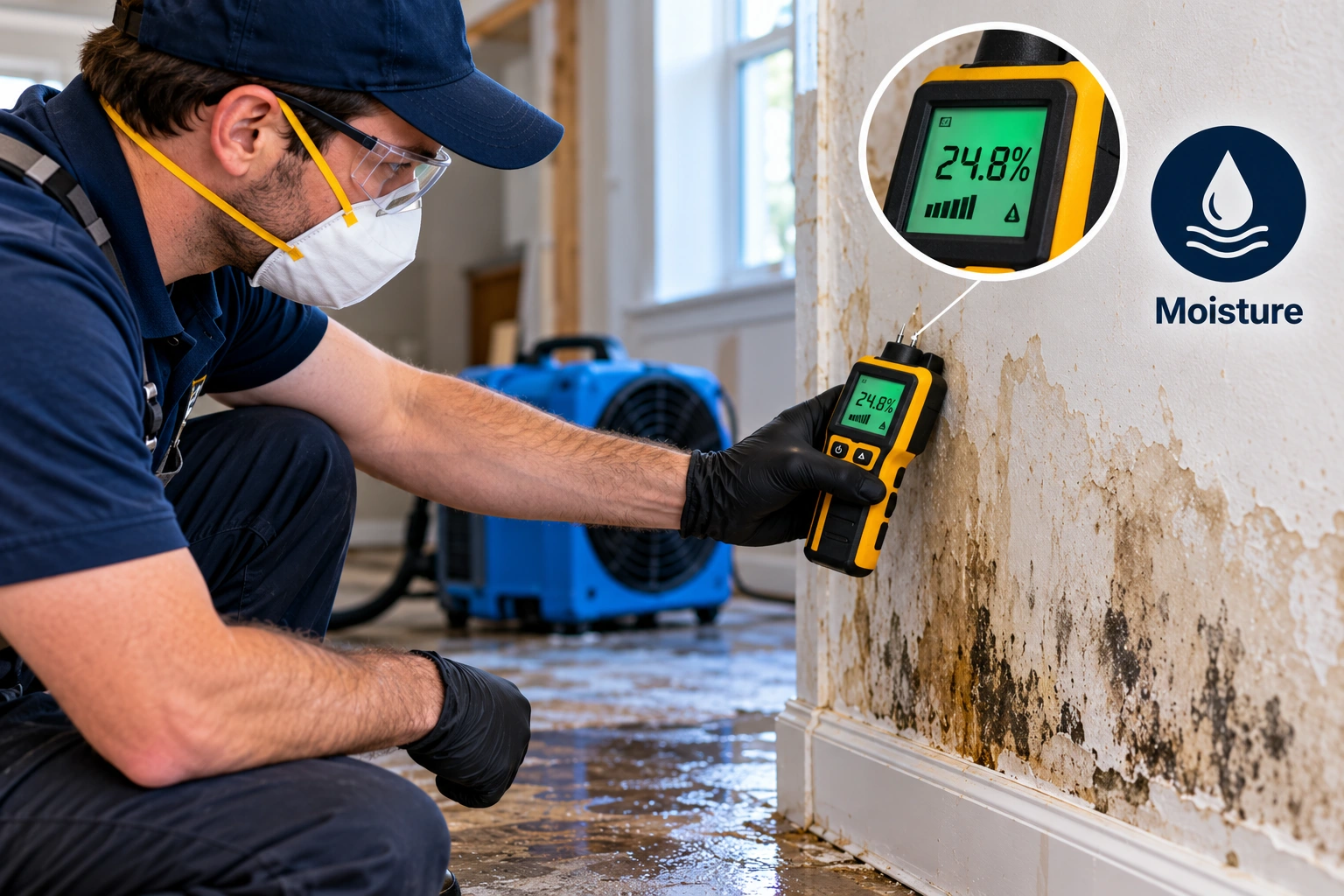 Moisture assessment with a handheld meter and drying equipment